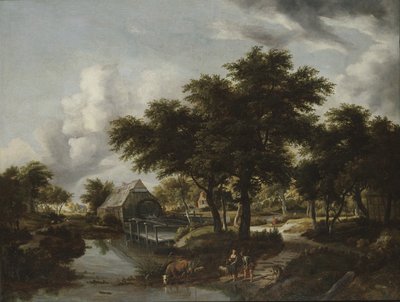 Paisaje boscoso con molino de agua de Meindert Hobbema
