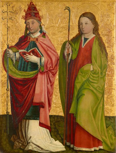 Ala derecha del llamado tríptico Pretschlaipfer: St. Gregor y Agathe (adentro); infierno Erasmo y Bárbara (afuera) de Meister von Großgmain (Werkstatt)