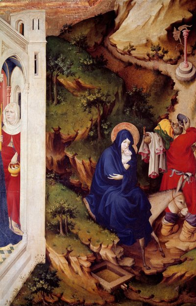 La huida a Egipto (detalle) del ala derecha del retablo de la Cartuja de Champmol. Pintura sobre madera de Melchior Broederlam (entre 1381 y 1409 aprox.) 1393-1399. Dijon, museo de Bellas Artes de Melchior Broederlam