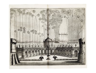 Fuegos artificiales con motivo de la boda de Leopoldo I, Emperador del Sacro Imperio Romano, y Margarita Teresa de España en Viena, diciembre de 1666 de Melchior Küsel
