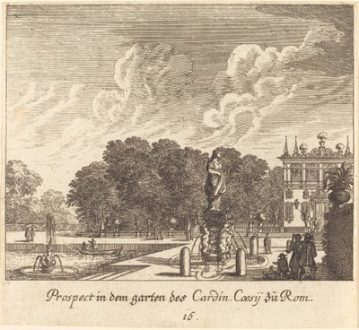 Jardines del Cardenal Coessi, Roma de Melchior Küsel after Johann Wilhelm Baur