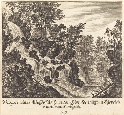 Vista de una Cascada, Austria de Melchior Küsel after Johann Wilhelm Baur