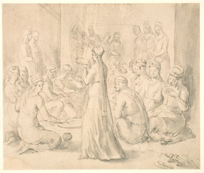 Un grupo de mujeres turcas cenando de Melchior Lorck