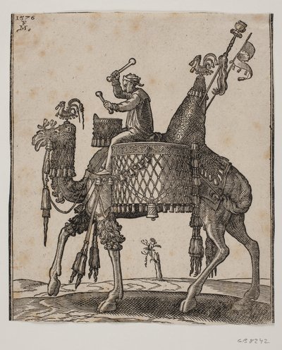 Un dromedario magníficamente equipado con un timbalero como jinete de Melchior Lorck
