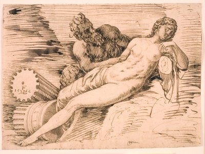 Un sátiro espiando a la durmiente Antiope de Melchior Lorck