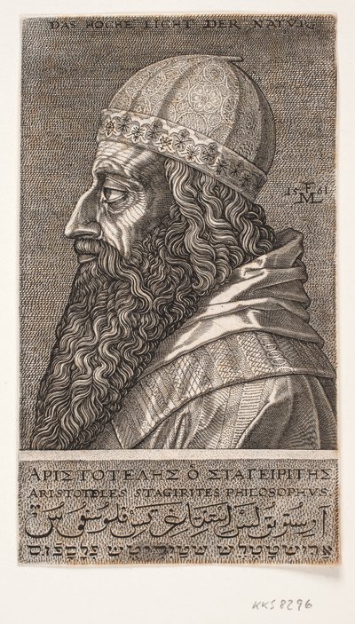 Aristóteles, retrato de medio cuerpo, perfil hacia la izquierda de Melchior Lorck