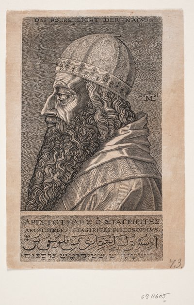 Aristóteles, retrato de medio cuerpo, perfil hacia la izquierda de Melchior Lorck