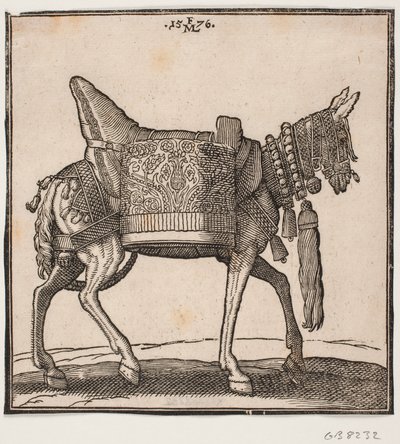 Un burro ricamente equipado, perfil hacia la derecha de Melchior Lorck