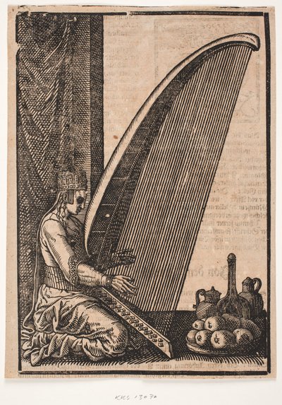 Mujer tocando el arpa de Melchior Lorck