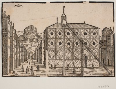 Calle, en Primer Plano Mezquita y Minarete Independiente de Melchior Lorck