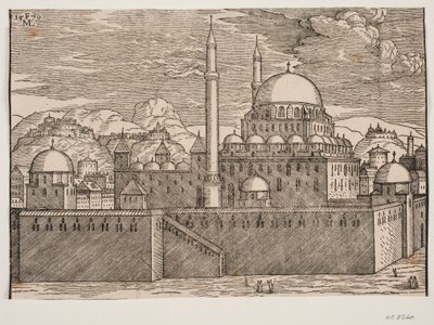 Imagen idealizada de la Mezquita Bayazidiye, vista desde el sureste de Melchior Lorck