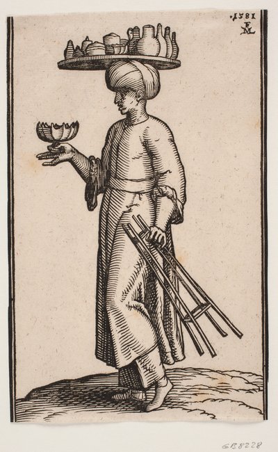 Vendedor ambulante de bebidas refrescantes, caminando hacia la izquierda de Melchior Lorck