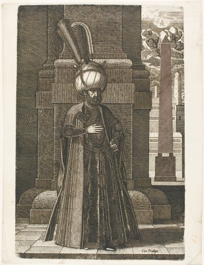 Retrato de Ismail, embajador del sha persa Tahmasp I, de pie de Melchior Lorck