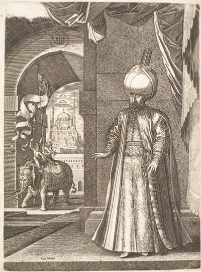 Retrato del Sultán Suleiman el Magnífico (de pie) de Melchior Lorck