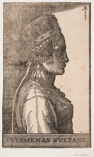 Retrato de la esposa de un sultán, perfil hacia la derecha de Melchior Lorck