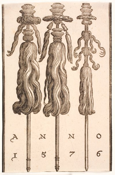 Tres colas de buey montadas como estandartes de Melchior Lorck