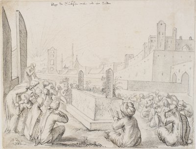 Mujeres turcas llorando alrededor de una lápida de Melchior Lorck