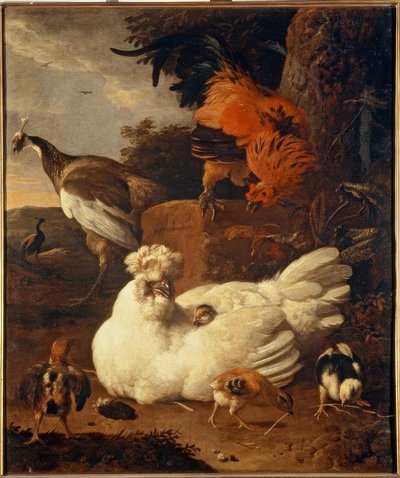 Gallina con pollitos de Melchior de Hondecoeter