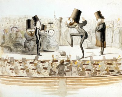 Giuseppe Verdi (1813-1901), compositor italiano con repeticiones de "Un ballo in maschera" con el tenor Fraschini y la soprano Fioretti. Caricatura de Melchiorre Delfico. Milanés. de Melchiorre Delfico