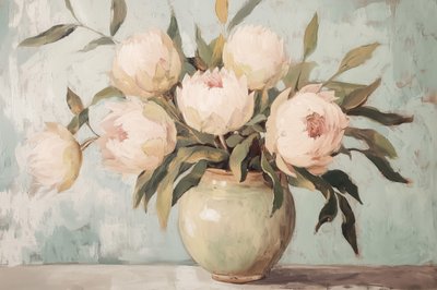 Naturaleza muerta con peonías sonrosadas de Melloi Art Prints
