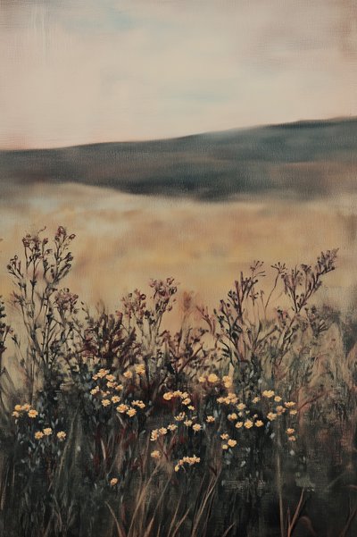 Campo dorado con flores silvestres de Melloi Art Prints