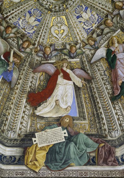 El profeta Jeremías y un ángel, cúpula de la sacristía de San Marcos, Santuario della Santa Casa, Loreto, c.1477-93 (fresco) de Melozzo da Forli