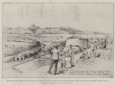 Highlanders de Seaforth y los 23º Fusileros Reales Galeses observando la lucha entre Bashi-Bazouks y cristianos fuera de Candia de Melton Prior