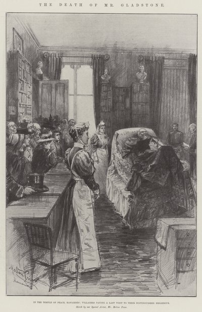 La muerte del Sr. Gladstone, en el Templo de la Paz, Hawarden, los aldeanos rinden una última visita a su distinguido vecino de Melton Prior