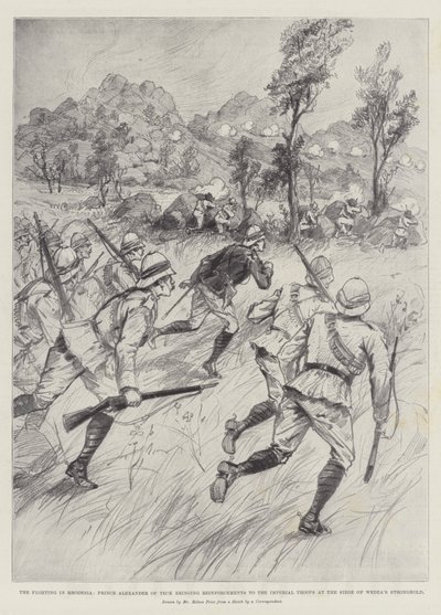 La lucha en Rodesia, el Príncipe Alejandro de Teck trayendo refuerzos a las tropas imperiales en el asedio del bastión de Wedza de Melton Prior