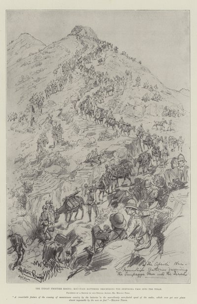 El Levantamiento de la Frontera India, Baterías de Montaña descendiendo el Paso Sempagha hacia el Tirah de Melton Prior
