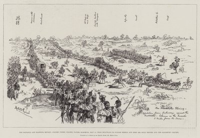 La Revuelta de Matabili y Mashona, Columna bajo el Coronel Napier marchando, 11 de mayo, de Buluwayo para castigar a los Rebeldes y encontrarse con el Sr. Cecil Rhodes y la Columna de Salisbury de Melton Prior