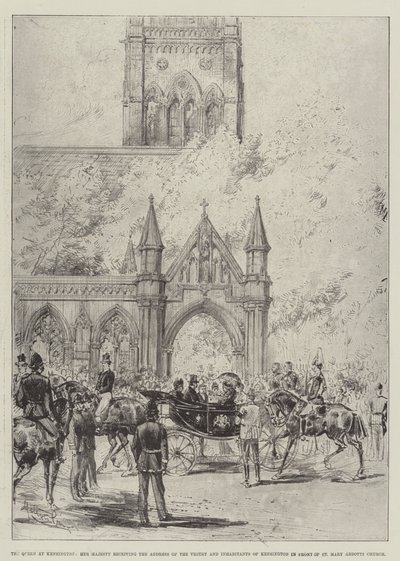 La Reina en Kensington, Su Majestad recibiendo la Dirección del Consejo y Habitantes de Kensington frente a la Iglesia de St Mary Abbotts de Melton Prior