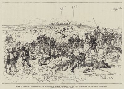 La guerra en Sudán, batalla de El Teb, 29 de febrero, asalto al primer fuerte, armado con dos cañones Krupp, por los 65º y 75º, Gordon Highlanders de Melton Prior