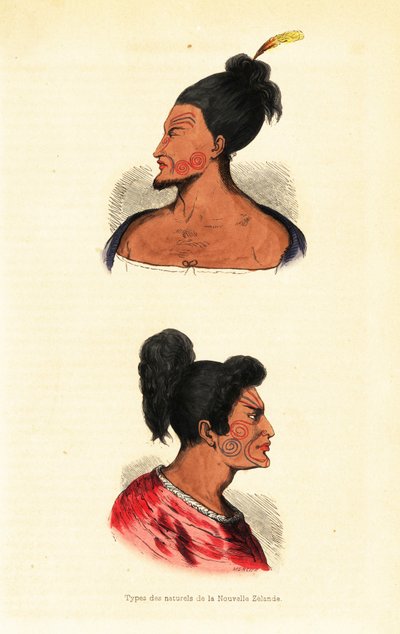 Bustos de hombres maoríes con tatuajes faciales o Ta moko de Nueva Zelanda de Mercier Mercier
