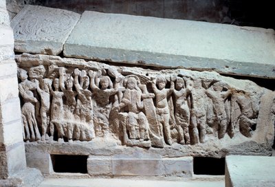 Arte merovingio: bajorrelieves de la tumba de Agilberto (siglo VII), obispo de París de Merovingian