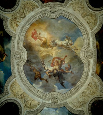 La caída de Ícaro - El Sol. La caída de Ícaro. Centro del techo del vestíbulo de la galería de Apolo de Merry Joseph Blondel