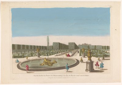 Vista de la fuente desde el jardín del Palais Schwarzenberg cerca de la ciudad de Viena Vue du jardin du prince de Schwarzenberg du côte du bassin around vers le palais (título sobre el objeto) de Mesard