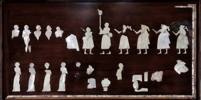 Mesopotamia: elementos de mosaico del estandarte de Mari en betún, concha y piedra de Mesopotamian Mesopotamian