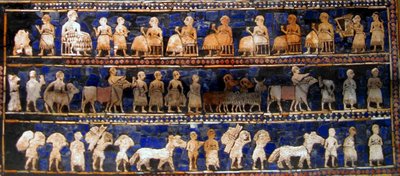 Panel de la "Paz" del "Estandarte de Ur", c.2600-2400 a.C. (pintura sobre madera) de Mesopotamian Mesopotamian