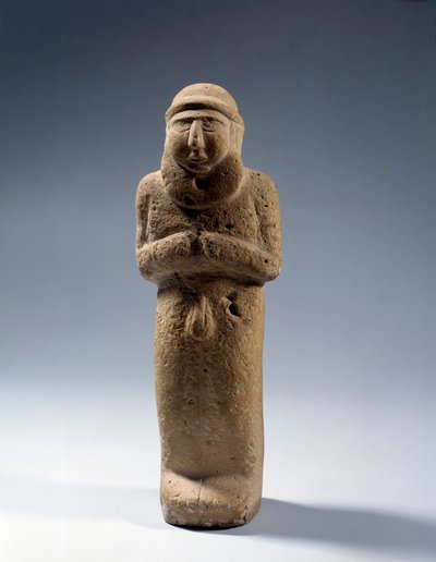 Mesopotamia: estatua de piedra caliza de un sacerdote rey desnudo. Periodo Uruk. 3200 a.C. París, Museo del Louvre de Mesopotamian School