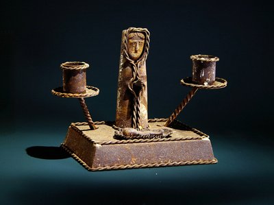 Candelabro con figura de Jesús de Mexican School