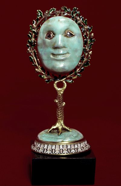 Arte mexicano: máscara facial en pasta de turquesa con ojos de diamante de Mexican School