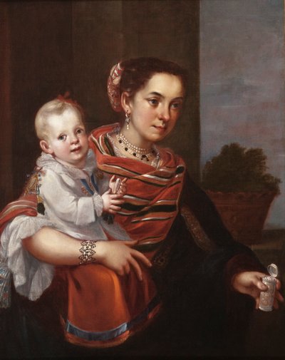 Mujer morisca y niña albina, c.1750 (óleo sobre lienzo) de Mexican School