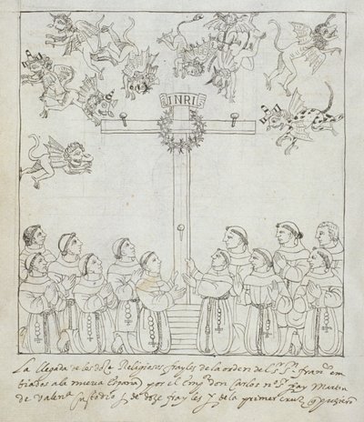 La Erección de la Primera Cruz, de Historia de Tlaxcala por Diego Muñoz Camargo de Mexican School