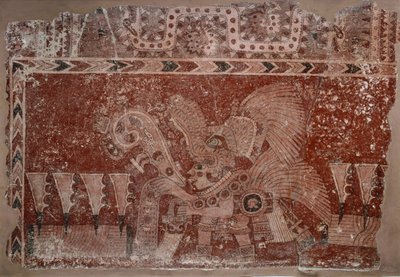 Fragmento de Mural con Hombre de Élite y Hojas de Cactus Maguey, estilo Teotihuacán, Período Clásico, 500-550 de Mexican School