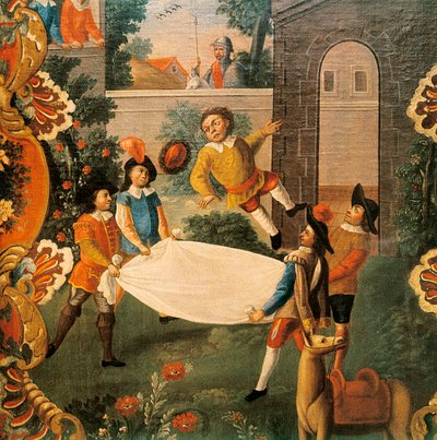 Escena de Don Quijote de la Mancha por Miguel de Cervantes (1547-1616) siglo XVIII de Mexican School