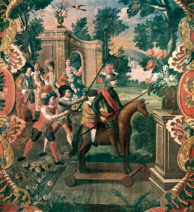 Escena tomada de "Don Quijote de la Mancha" por Miguel de Cervantes Saavedra (1547-1616) de Mexican School