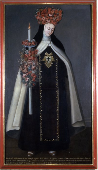 Hermana María Bárbara de San José coronada con flores, Convento de las Carmelitas, Puebla, México de Mexican School