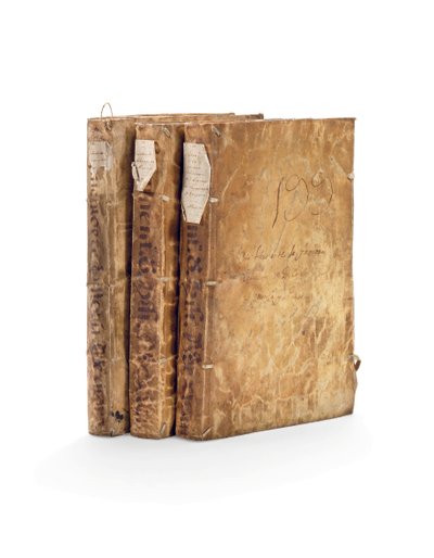 El Códice Chimalpahin y obras históricas de Fernando de Alva Ixtilxochitl en Español y Nahuati, manuscritos en papel en 3 volúmenes de Mexican School