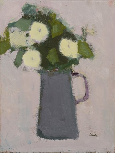 Flores blancas, jarra gris, 2017 (óleo sobre lino) de Michael (BACS) Clark